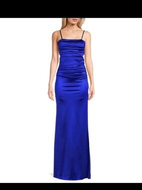 Honey and Rosie Cobalt Blue Satin Ruched Maxi Dress